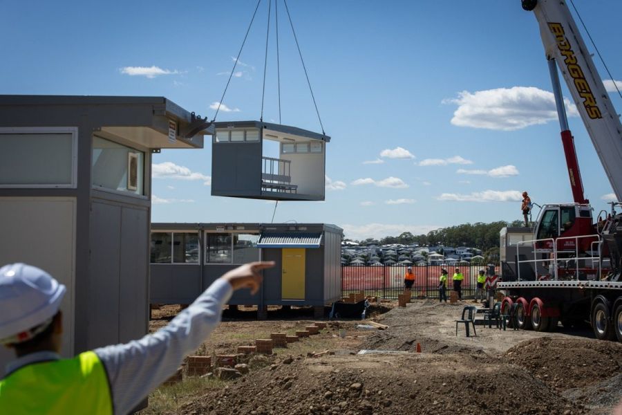 Box Hill’s new temporary high school: Demountables being installed